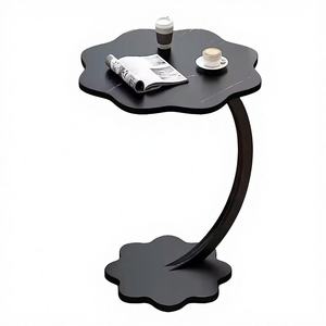 Table basse moderne de luxe européenne en bois en forme de pétale avec rangement double couche et structure en fer pour salon et chambre à coucher, vente en gros - Product Image 1