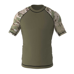 Camiseta de Compresión para Hombre con Mangas en Contraste, Verde Oliva, para Entrenamiento Atlético, Ligera, Blanca - Product Image 1