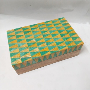 Luxury Geometric Resin Inlay Keepsake Box, Handcrafted Wooden Storage Case with Vibrant Green and Gold Pattern for Modern Home - Product Image 2
