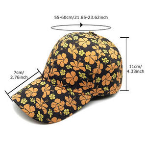 Unisex Floral Print <b>Baseball</b> <b>Cap</b> <b>Black</b> Pink Yellow Cotton Casual Hat Spring Summer Adult 56-58CM - Product Image 3