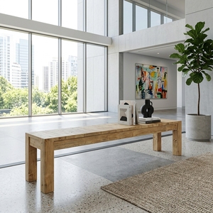Modern Long Solid Wood Dining Bench Elegant Slatted Plank Top Wooden <b>Seat</b> Furniture For Rustic Home Setup Art Design Pure Art - Product Image 2