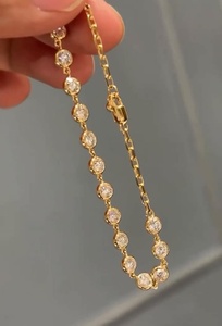 Pulsera de oro macizo de 14 quilates con diamante cultivado en laboratorio de 2 mm de corte redondo, engastado en bisel, para joyería femenina, regalo de compromiso o propuesta de matrimonio. - Product Image 6