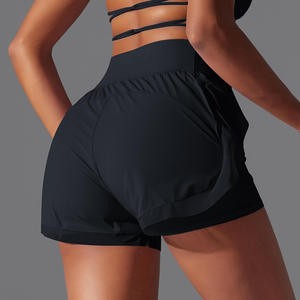 Customized High <b>Waist</b> Sport Shorts With Pockets Quick Dry Knitted Spandex Polyester Women's Activewear Shorts - Product Image 2