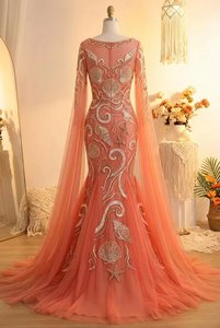 Vestido de Noche de Lujo Estilo Sirena con Adornos de Conchas Marinas, Mangas Largas Tipo Capa, Elegante Vestido Largo hasta el Suelo para Eventos Formales - Product Image 2