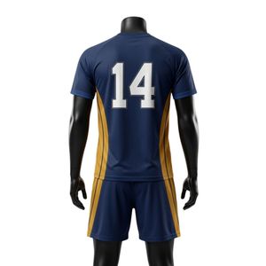 ชุดเสื้อและกางเกงขาสั้นสำหรับเล่นเน็ตบอลสีน้ำเงินกรมท่าสำหรับผู้ชาย  ผ้าโพลีเอสเตอร์  แบบซับลิเมชั่น  สำหรับทีมกีฬา  พร้อมแถบด้านข้าง  เหมาะสำหรับการฝึกซ้อม - Product Image 2