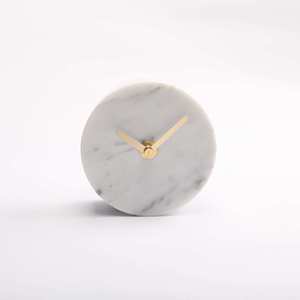 Luxury Marble <b>Desk</b> <b>Clock</b> Modern Brass Accents Geometric Shapes Unique Home Decor for Office Living Room and Gift Elegant White - Product Image 6
