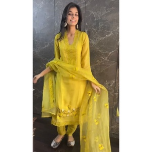 ด้ายมัสลินแฟนซีทำงานด้านบนด้านล่างมีสีเหลือง dupatta - Product Image 1