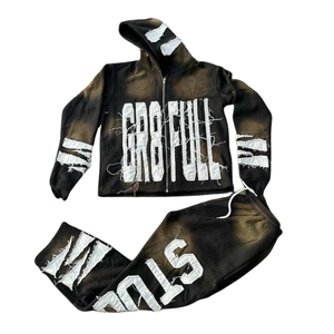 Chándales con capucha para hombre, de peso pesado, con pedrería bordada, efecto descolorido por el sol, estilo urbano, diseño personalizado, moderno, transpirable, lavado ácido - Product Image 5