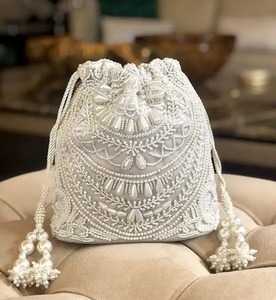 Embroidery Bead Cotton Potli Bag Handmade Vintage Ethnic Eco-Friendly Custom Pattern Flap Closure Pouch Women Designer - Product Image 1