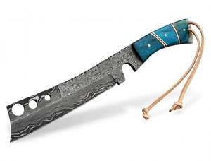 Handcrafted Damascus Steel Heavy Utility Knife Turquoise Resin Handle Leather Lanyard <b>Craft</b> <b>Tool</b> - Product Image 3