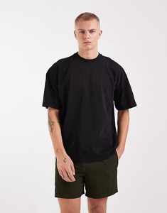 Camiseta de algodón negra de manga corta con cuello redondo para hombre, corte holgado, informal, de color liso, tejido de punto tipo jersey. - Product Image 5