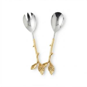 Juego de Servidores de Ensalada de Acero Inoxidable, Tenedor y Cuchara con Mangos de Coral Dorado, Aptos para Lavavajillas, Utensilios para Servir Ensaladas - Product Image 2