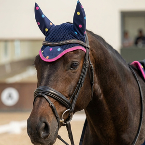 Ensemble de dressage premium en tissu à pois imprimé pour selle de cheval avec voile anti-mouches et protège-tibias, couleur personnalisable, équipement équestre - Product Image 5