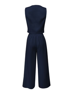 Women's Customs Colors Casual 2-Piece Set Short Sleeve V-Neck Blazer Top Wide Leg Pants Solid Color Breathable Polyester Woven F - Product Image 2
