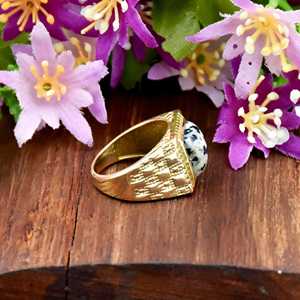 Anillo de sello de oro vermeil de 18 quilates con jaspe dalmático para hombre, joyería fina, diseños de anillos de plata 925, joyería de oro al por mayor - Product Image 3