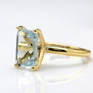 Anillo de piedras preciosas de cuarzo, Topacio Azul, Plata de Ley 925, chapado en oro, apilamiento hecho a mano, joyería India bonita - Product Image 2