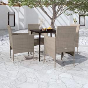Conjunto de Comedor de Jardín de Ratán PE Beige Medio - Product Image 1