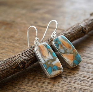 Natural Oyster Turquoise Gemstone Drop <b>Earrings</b> for Women 925 <b>Silver</b> Rose Gold & Yellow Gold Plated Handmade Jewelry for Women - Product Image 4