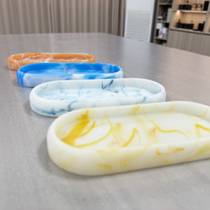 Luxury Polyresin Eco-Friendly Dishwasher Safe Oval Serving Tray Modern White Marble Bathroom Vanity Kitchen Living Room <b>Tools</b> - Product Image 1