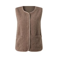 Rompi Wanita Ringan Hangat 100% Poliester Fleece V-Neck Ritsleting Tanpa Lengan untuk Musim Transisi