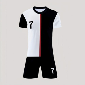 Ensemble de maillots de football personnalisés pour hommes, noir et blanc, imprimé par sublimation, polyester respirant, col en V, anti-bactérien, manches courtes - Product Image 2