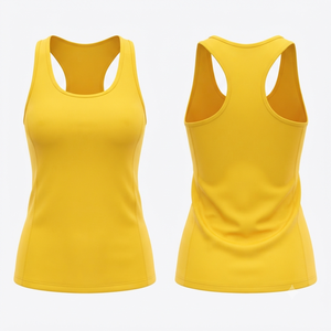Débardeur pour femme, jaune uni, col rond, respirant, tricoté, style sportif, longueur normale, 100% polyester - Product Image 1