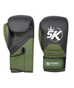 Guantes de Boxeo 5 SPORTS de 14oz, Cuero PU, Correa de Velcro en la Muñeca, Negro y Verde, Equipo de Entrenamiento - Product Image 1