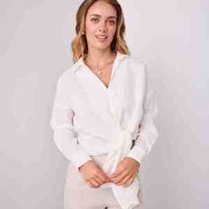 Chemisier d'été pour femme en lin, nouveau modèle, col français, coupe ample, court, uni, simple, broderie machine, vente en gros pour boutiques - Product Image 1