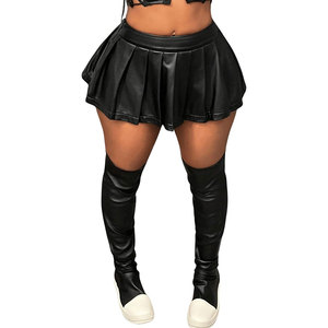 Mini-jupe plissée taille haute en similicuir pour femme, coupe trapèze, personnalisable, OEM ODM, la plus vendue - Product Image 1