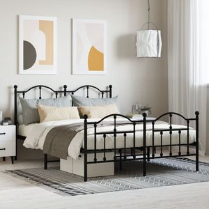 Cadre de lit king-size en acier noir thermolaqué, lit rectangulaire en métal - Product Image 1