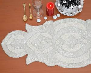 Chemin de table en sequins argentés glamour, forme personnalisée, tapis en tissu antidérapant, set de table décoratif pour la mise en scène de la table de fête - Product Image 4