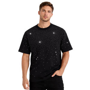 Camiseta Oversize Negra con Pedrería para Hombre, 100% Algodón, Manga Corta, Estilo Urbano, Casual, con Estampado Gráfico, Top de Verano a la Moda - Product Image 3