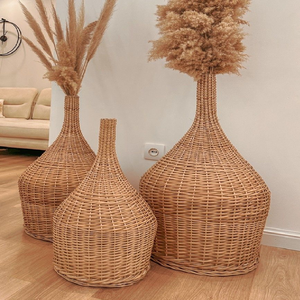Vase en rotin tressé à la main avec bord évasé pour plantes artificielles, décoration intérieure, disponible à prix de gros. - Product Image 6