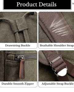 กระเป๋าเป้สะพายหลังผ้าแคนวาสวินเทจพร้อมขอบหนังความจุขนาดใหญ่สไตล์ทหารกระเป๋าเป้สะพายหลังทัวร์เทียร์ เรโทรกระเป๋าเดินทางสำหรับผู้ชายและผู้หญิง - Product Image 5