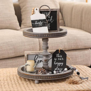 Plateau rustique en bois à deux niveaux Offre Spéciale plateau perlé à 2 niveaux pour comptoir de cuisine décor de ferme plateaux décor de maison de noël - Product Image 2