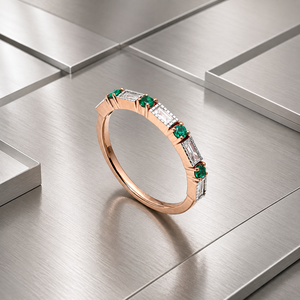 Luxury Green Round Gemstone & Emerald Cut Diamond <b>Eternity</b> Band <b>Ring</b> for Women 10K 14K 18K Gold & 925 <b>Silver</b> 935 <b>Silver</b> - Product Image 1
