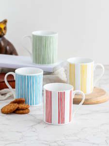 Striped Ceramic <b>Mugs</b> Red Blue <b>Yellow</b> Green Minimalist Design Dishwasher Safe Microwave Safe Home Use - Product Image 1