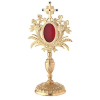 Monstrance Reliquaire en Laiton Scintillant avec Croix et Motif Rayons de Soleil – Décoration Traditionnelle pour la Maison, Idéale pour Baptême, Présentation sur Table, en Métal
