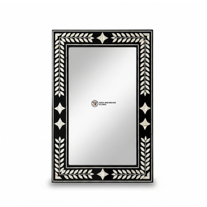 Espejo de Pared Cuadrado Negro Art Deco Hecho a Mano con Incrustaciones de Madreperla y Laurel, Detalles Geométricos para Decoración de Bodas - Product Image 6