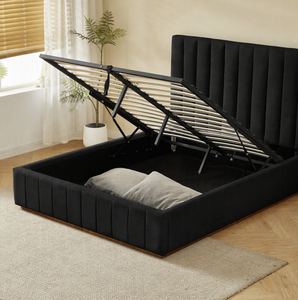 Struttura <span class=keywords><strong>letto</strong></span> imbottita con contenitore ottomano a sollevamento a gas e testiera trapuntata a canali verticali - Product Image 3