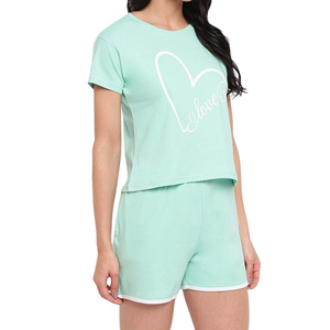Ensemble deux pièces pour femme en polyester 100% à motif uni, respirant, pour l'été, t-shirt à manches courtes et short, couleurs personnalisables - Product Image 4