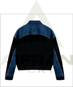 เสื้อแจ็คเก็ตเดนิมทรงบ็อกซี่สำหรับผู้หญิง ซับในผ้าฝ้ายรักษ์โลก แขนไนลอนสีตัดต่อ คอปกพับได้ กระเป๋าแบบแปะ - Product Image 2