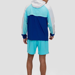 Ensemble veste coupe-vent brodée unie pour homme et short, col rabattu, séchage rapide, polyester/nylon, tenue décontractée d'été - Product Image 3