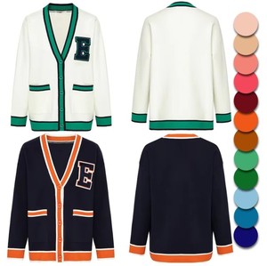 Customized V Neck Winter 100% Cotton Double Breasted <b>Cardigan</b> Chenille Letters Embroidery Custom Logo Pockets Knit Sweater - Product Image 5