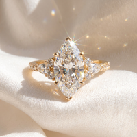 Bague de fiançailles populaire en diamant de laboratoire CVD taille marquise, or jaune 14 carats de haute qualité, avec pierres latérales en diamant synthétique, bijoux de mariage
