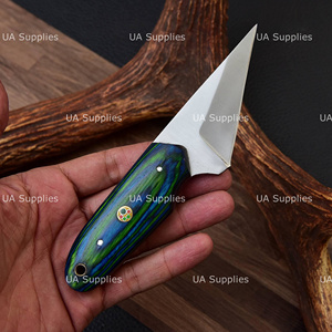 Custom Kiridashi Tactical Utility <b>Knife</b> Fixed Blade EDC <b>Knife</b> with Colored Wood <b>Handle</b> and Leather Sheath - Product Image 4