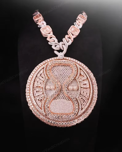 Iced Out <b>Hourglass</b> Round Pendant Custom Large Rhodium Plated Hip Hop Statement Jewelry for Men Party - Product Image 1