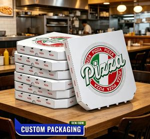 Caja de Pizza Corrugada Personalizada al por Mayor con Logotipo, Caja de Entrega de Pizza de Cartón Impresa Personalizada de Grado Alimenticio - Product Image 1