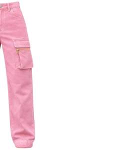 Vaqueros Cargo de Mezclilla Rosa Personalizados de Cintura Alta y Pierna Ancha con Bolsillos con Cremallera, Estilo Urbano, Pantalones Casuales Holgados para Mujer, OEM Personalizado - Product Image 4