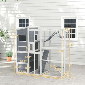 Grande recinto esterno in legno grigio Catio 4 piani 3 piattaforme 1 scala morbida 2 rampe 1 amaca mobili da campeggio per animali domestici - Product Image 3